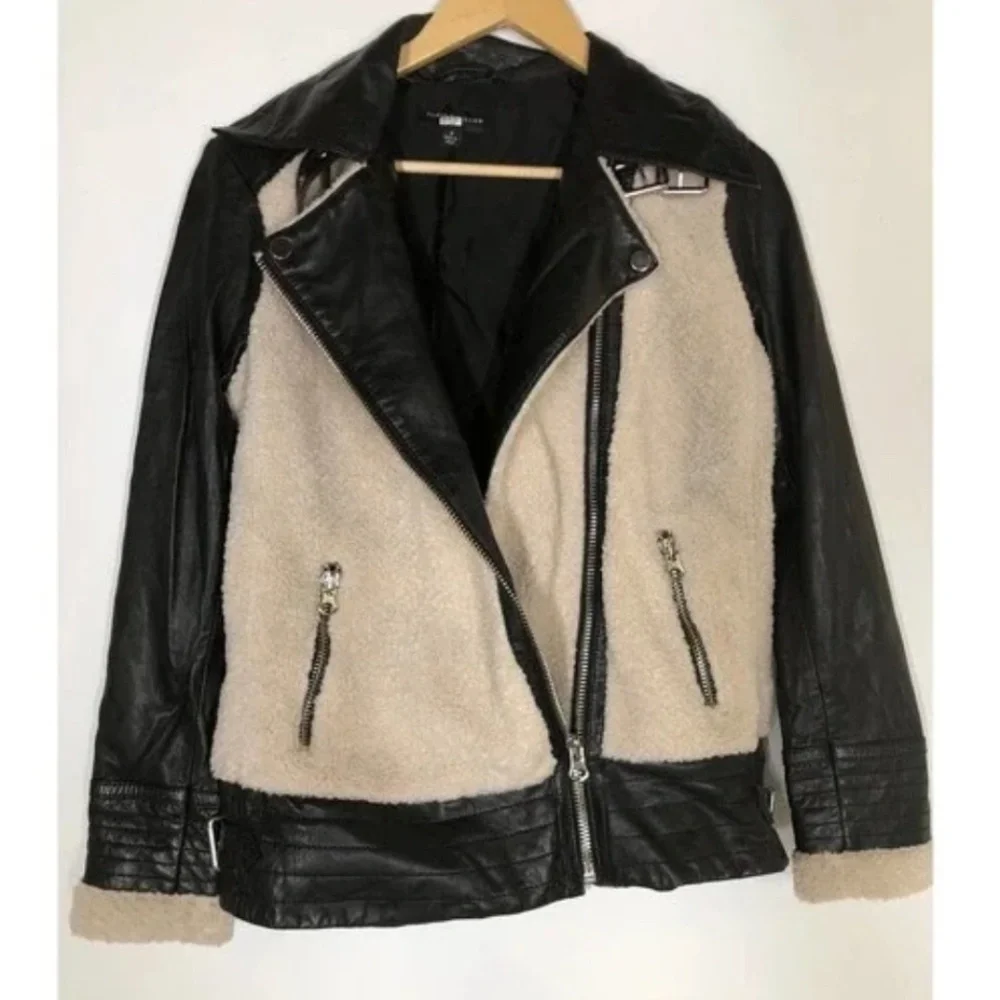 Slate & Willow Jacket Faux Sherpa Aviator Beige Black S - Picture 4 of 11